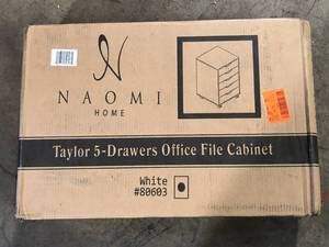 lot 36 image: MAYKOOSH White 5 Drawer Chest, Wood Storage Dresser Cabinet with Wheels, Craft Storage Organization, 180 lbs. Total Capacity  Customer Returns See Pictures