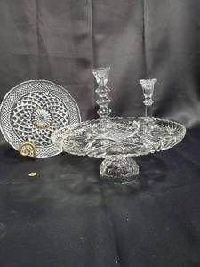 lot 263 image: Collection of Crystal Glassware Plates and Candle Holders