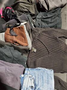 lot 345 image: Assorted Clothing Lot - Jeans, Shirts, and Sweaters