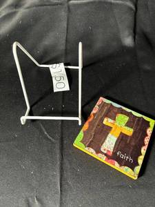 lot 722 image: Decorative Tile with Stand - Faith Design