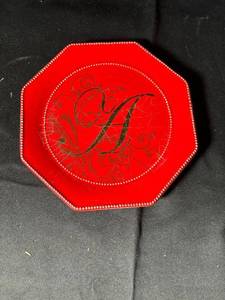 lot 732 image: Set of Decorative Red Plates with Gold Monogram Letters