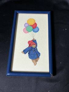 lot 766 image: Lot of 2 Framed Cross-Stitched Teddy Bear Artworks