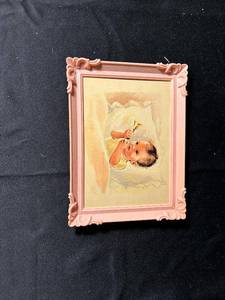 lot 770 image: Set of 3 Vintage Baby Prints with Pink Ornate Frames