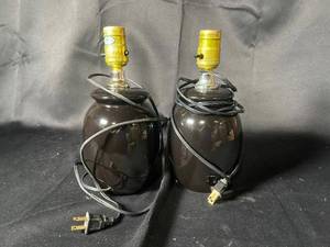 lot 675 image: Pair of Vintage Table Lamp Bases - Black Ceramic