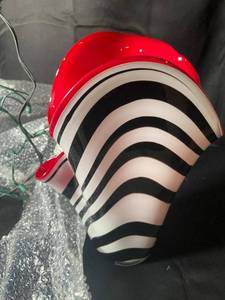 lot 681 image: Wire Sculpture with Fairy Lights and RedBlack Striped Vase