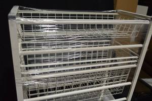 lot 6 image: White Wire Storage Rack with Multiple Baskets
