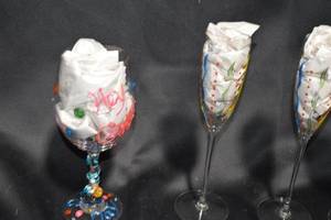 lot 30 image: Set of Decorative Hand-Painted Wine and Champagne Glasses