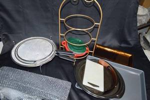 lot 36 image: Assorted Kitchen Items Lot Strainers, Racks, and Containers