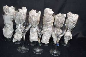 lot 39 image: Set of 12 Wine Glasses with Gold Trim and Decorative Beads