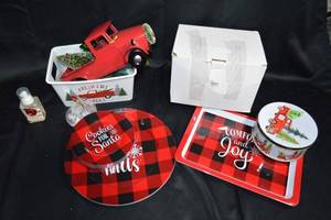lot 44 image: Mixed Christmas Decor Lot with Plates, Trays, and Hand Soap