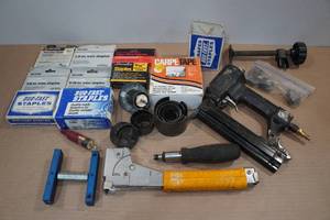 lot 42 image: Assorted Staples, Staplers, and Hole Saws