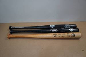 lot 114 image: 3 Twins Game Giveaway Baseball Bats - Lew Ford, Pierzynski Signed