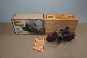 lot 221 image: Harley Davidson Cast Iron Motorcycle & Driver Replica
