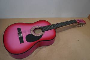 lot 256 image: Crescent Pink Acoustic Guitar