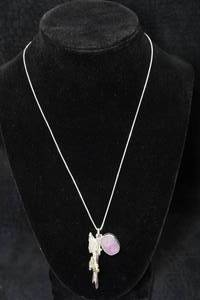 lot 289 image: Sterling Silver Freeform Pendant with Chain and Purple Stone