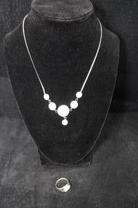 lot 302 image: White Stone Sterling Silver Ring and Necklace Set