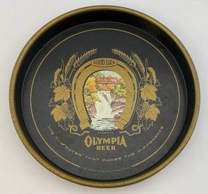 Vintage OLYMPIA BEER Good Luck Horseshoe Metal Serving Tray