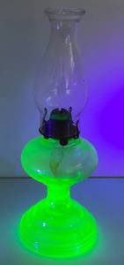 Vintage Uranium Glass Oil Lamp (VERY COOL)