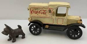 Vintage Cast Metal Items Including Miniature Scottie & Coca-Cola Delivery Truck (Needs Screws To Repair)