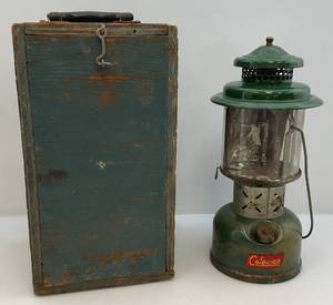 Vintage Coleman Lantern In Wooden Bax
