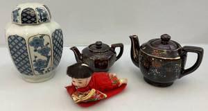 Misc. Vintage Oriental Items Including Lidded Ginger Jar (Has Crazing Present In Clearcoat) & More