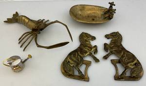 Misc. Vintage Brass Items Including Brass Horse Bookends & More