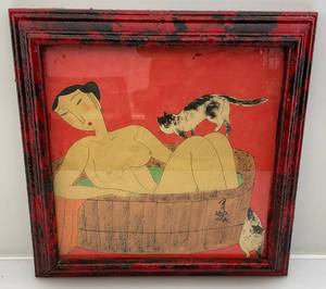 Vintage Mo Nong Framed Asian Woman In Bath Print 14 v34 x 14 34