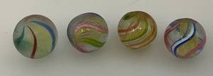 Vintage German Handmade Yellow Core Ribbon Swirl Marbles 1  .5795 In. 1 .5550 In. 1  .5625 In. 1  .63235 In. (Sizes Will Vary Do To Being Handmade)
