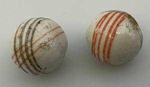 Pair Of Vintgae German Handmade China Glazed Marbles 1 .7675 In. 1 .7620 (Sizes Will Vary Do To Being Handmade)