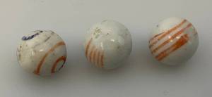 Pair Of Vintgae German Handmade China Glazed Marbles 1 Lined .6405 In. 1 Lined .6515 In. 1 Bullseyes .6465 (Sizes Will Vary Do To Being Handmade)