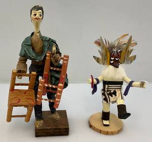 Vintage Kachina Doll Bottom Signed Owl K. & Mexican Folk Art Statue