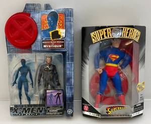 1999 Hasbro SUPERMAN DC Superheroes Silver Age Collection (NIB) Box A Little Beat Up & Marvel X-MEN Mystique Action Figure (NIB)