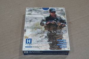 lot 233 image: 10 Hunt American Sniper 12 Gauge 2-34 00 Buckshot Shotshells