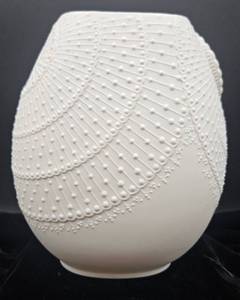 lot 4 image: Vintage Op-Art Bisque Porcelain Vase by Kaiser 605 Stamped Signed M. Frey