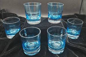 lot 43 image: Hand Blown Aquamarine Double Shot Glasses - Set of 6