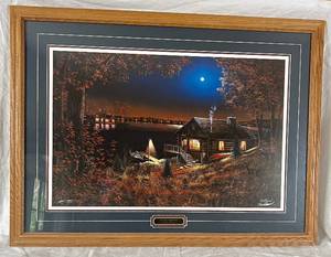 lot 82 image: Jim Hansel Evening Serenity Cabin Art Framed Print