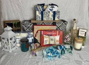 lot 81 image: Hostess Gifts Collection New In Box - Candles, Thymes Set, Burts Bees Set, Willow Tree Angel, 31 Bag, Lantern and More