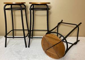 lot 144 image: Set of 3  Wood and Metal Counter Height (25) Stools
