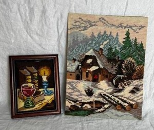 lot 143 image: 2 Needlework Pieces- 1 Framed, 1 Unframed