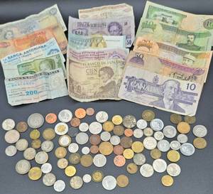 lot 149 image: Large Mystery Lot of Foreign Coins and Notes- Various Countries Included. Local Pick-Up Only - NO SHIPPING
