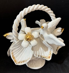 White Porcelain Capodimonte Bird and Floral Decor