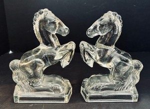 Pair of Vintage LE Smith Glass Horse Bookends