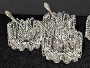 Vintage Crystal Salt Cellars and Sterling Silver Spoons