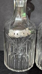 Set of Four Vintage Etched Crystal Decanters with Sterling Silver Liquor Labels