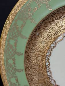 Royal Crown China Green and 22kt Gold Painted Plate Set