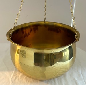 Beautiful Brass Hanging Pot Overflowing with Festive Ornaments