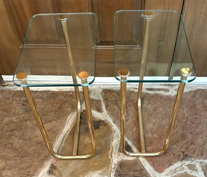 Pair of Glass Top Brass Sofa Tables