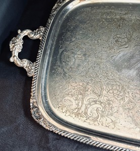Elegant Vintage Black Star & Frost Silver Plated Serving Tray