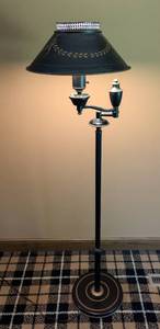 Vintage Stenciled Black Metal Floor Lamp