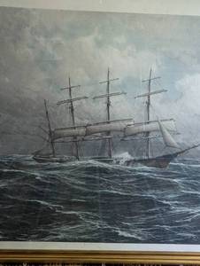 Large Framed Ship Print by Hugo Schnars-Alquist